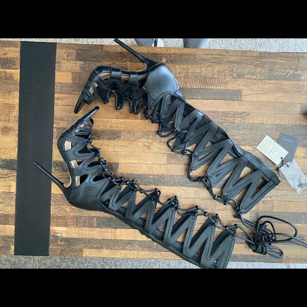 Zara real leather gladiator lace up heels